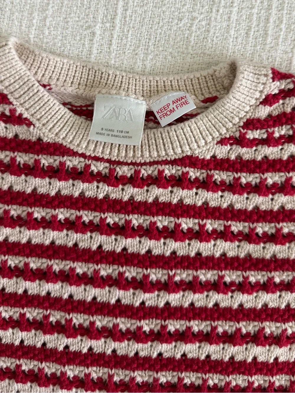 Zara Red and Cream Striped Knit Sweater